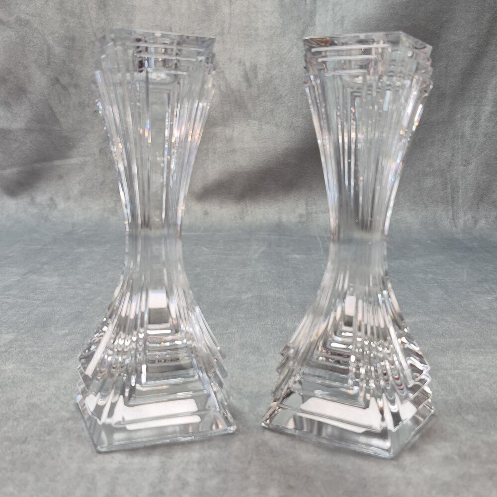 Mikasa “City Lights” Art Deco Lead Crystal Candleholders 7" Set of 2